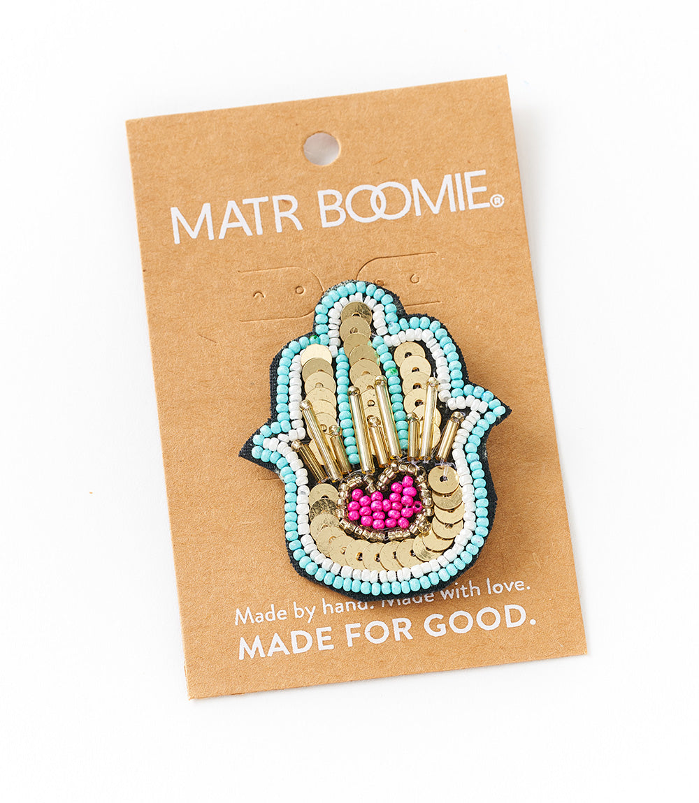 Bala Mani Beaded Hamsa Brooch Pin - Handmade, Fair Trade - Matr Boomie Wholesale