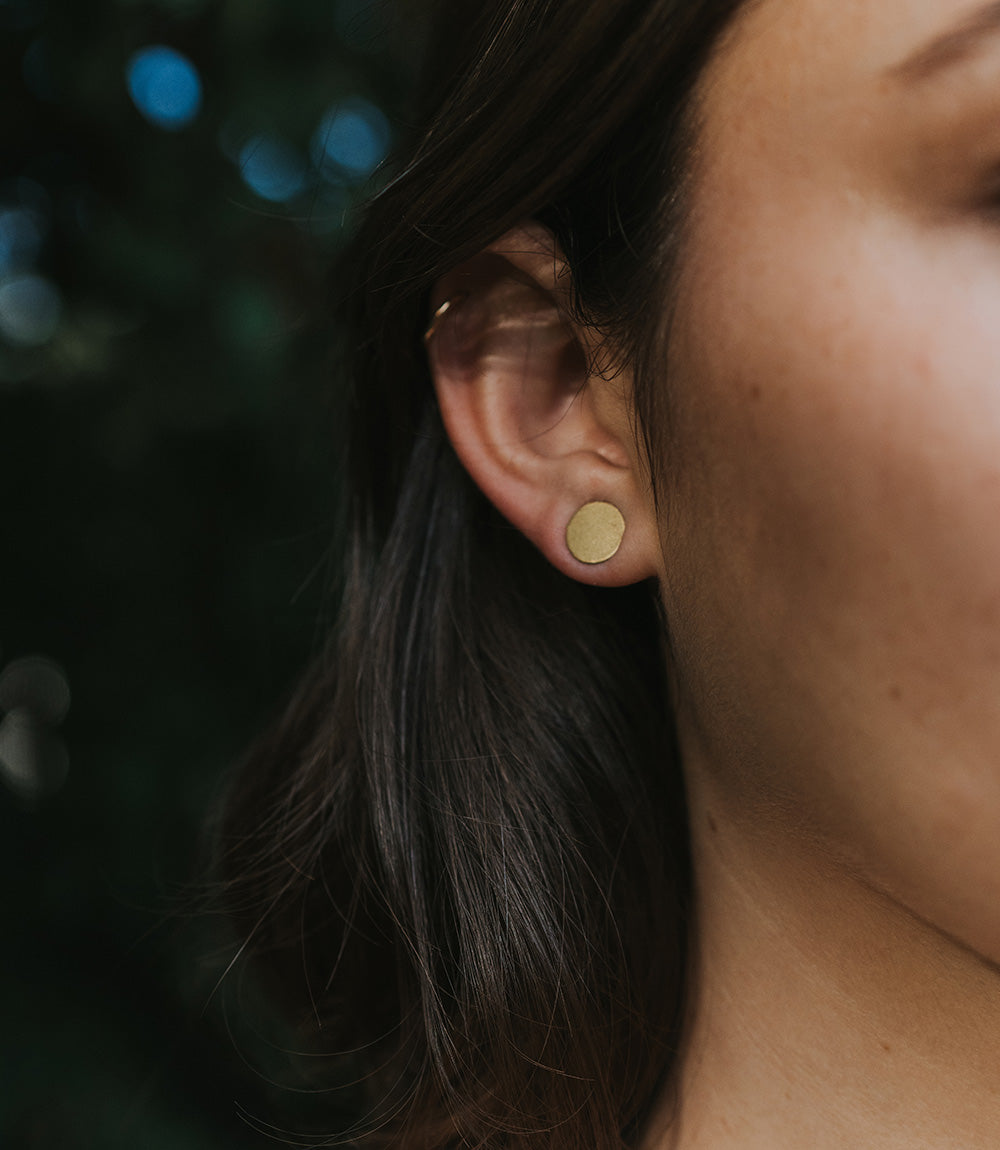Chameli Stud Earrings, Set of 2 - Gold Dot, Teal Fern Leaf