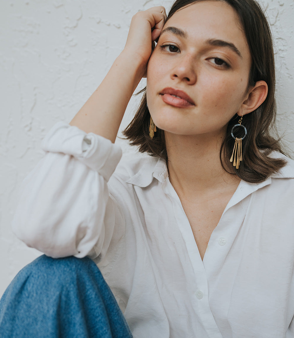 Kaia Brass Tassel Earrings - Blue