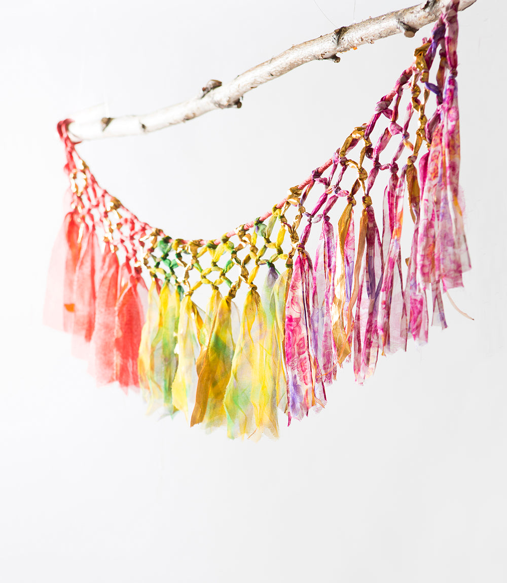Macrame Upcycled Sari Hanging Garland Decoration