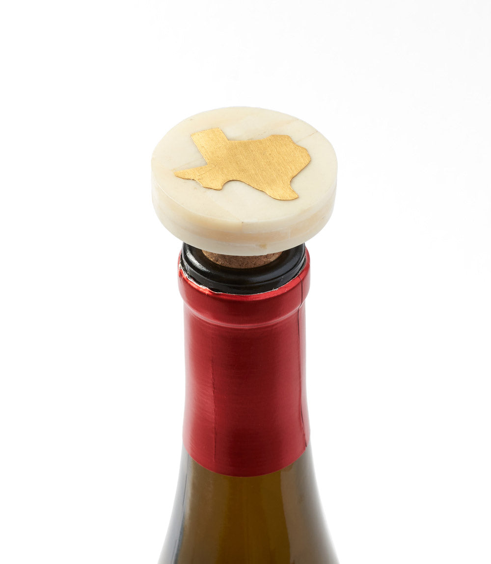 Texas Wine Cork Bottle Stopper - Bone, Brass State