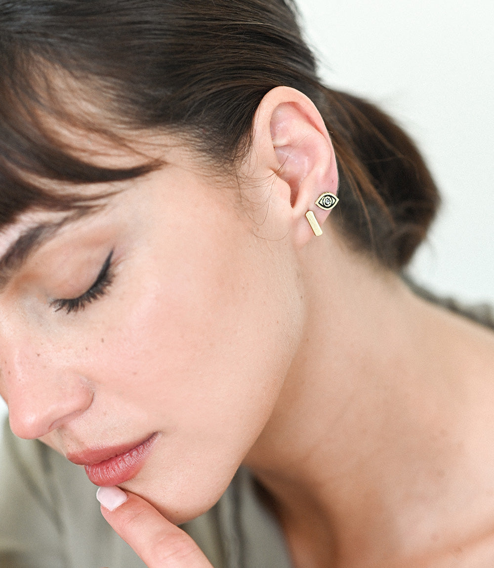 Ruchi Evil Eye Tiny Bar Stud Earrings - Set of 2