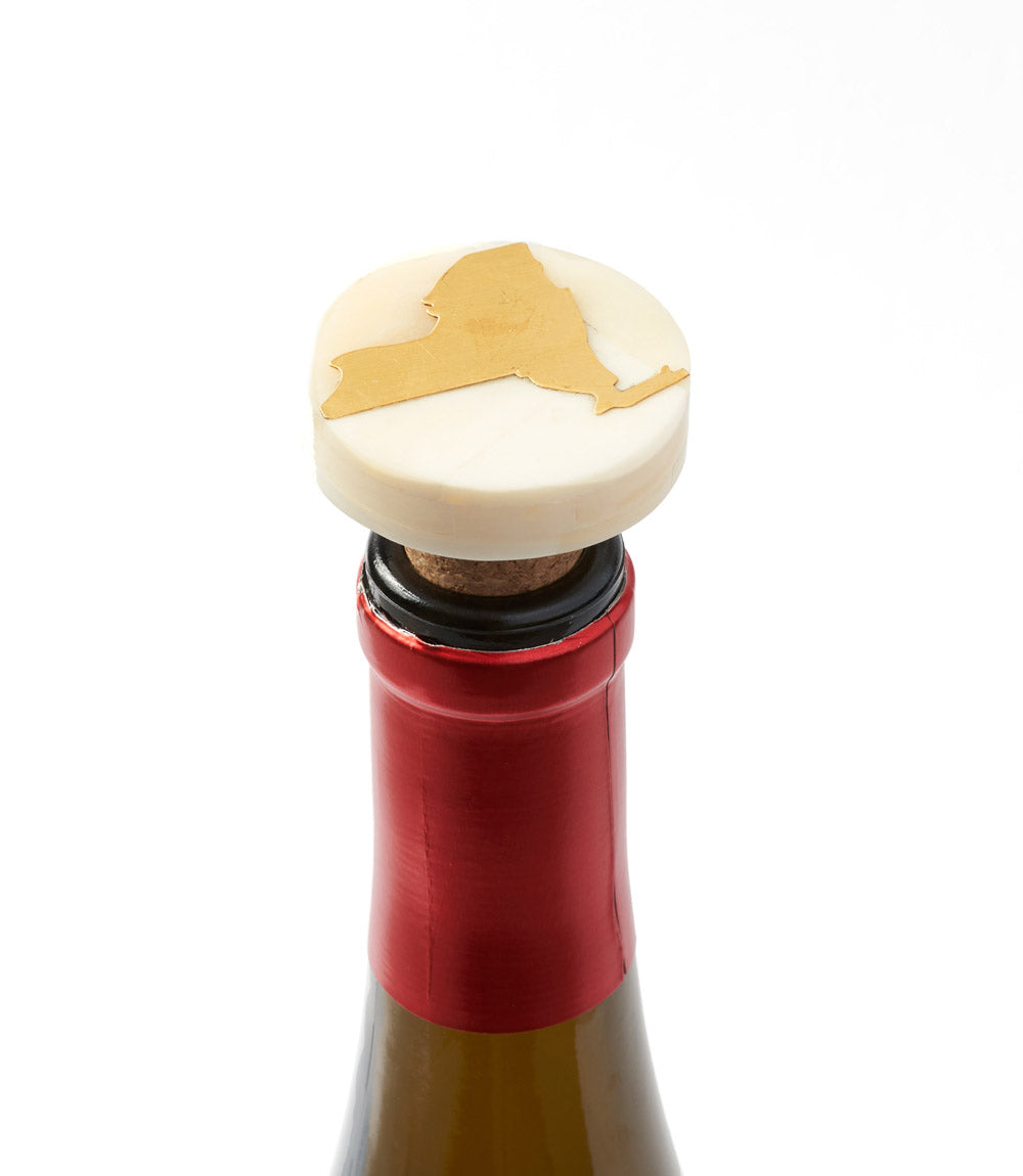 New York Wine Cork Bottle Stopper - Bone, Brass State