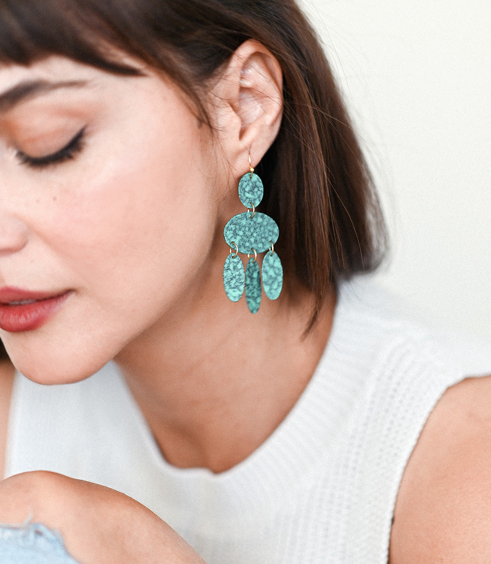 Nihira Teal Patina Chandelier Earrings
