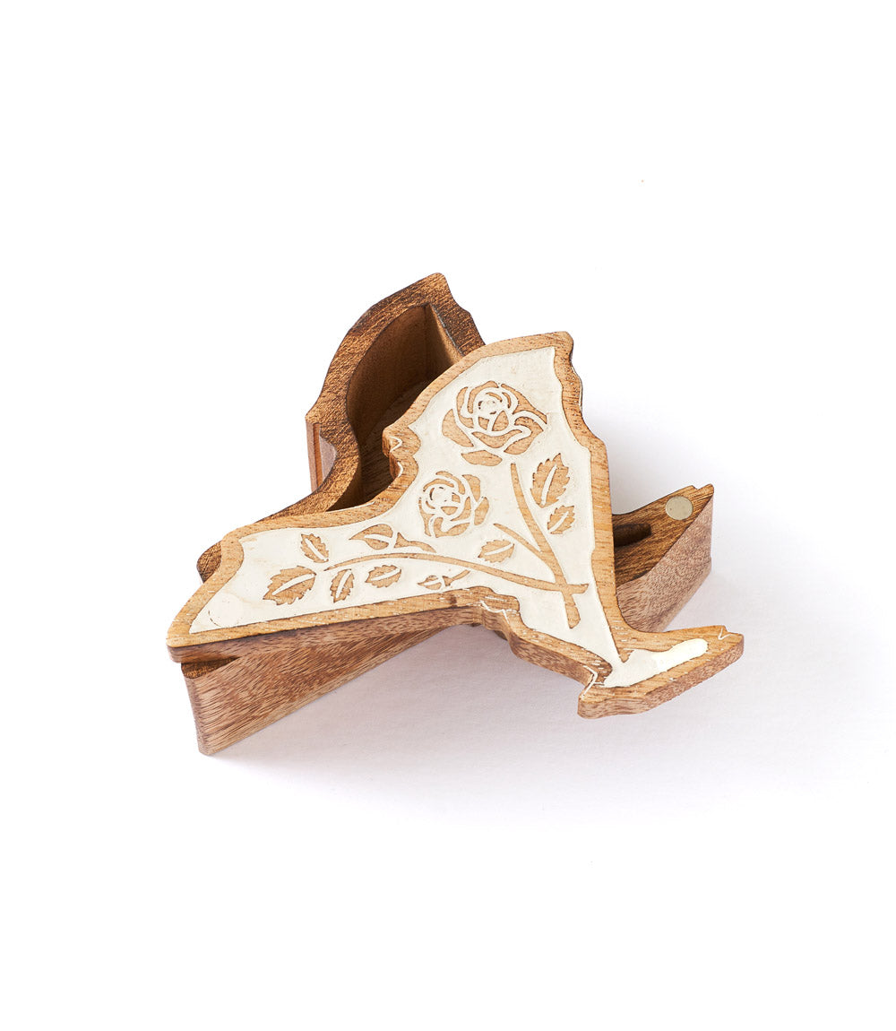 New York Rose Keepsake Box - Hand Carved State Flower Swivel Lid