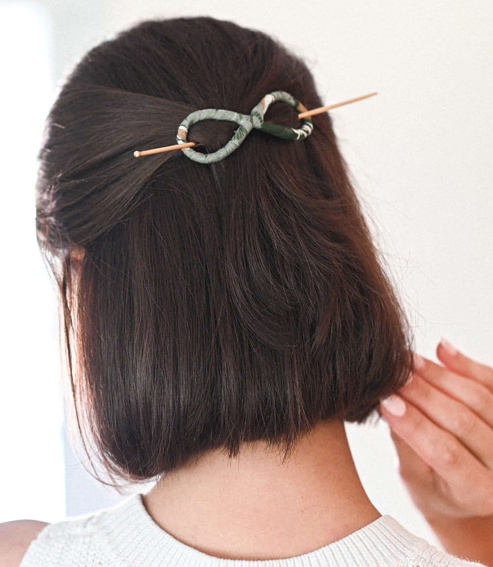 Infinity Figure 8 Hair Slide with Stick - Assorted Upcycled Sari