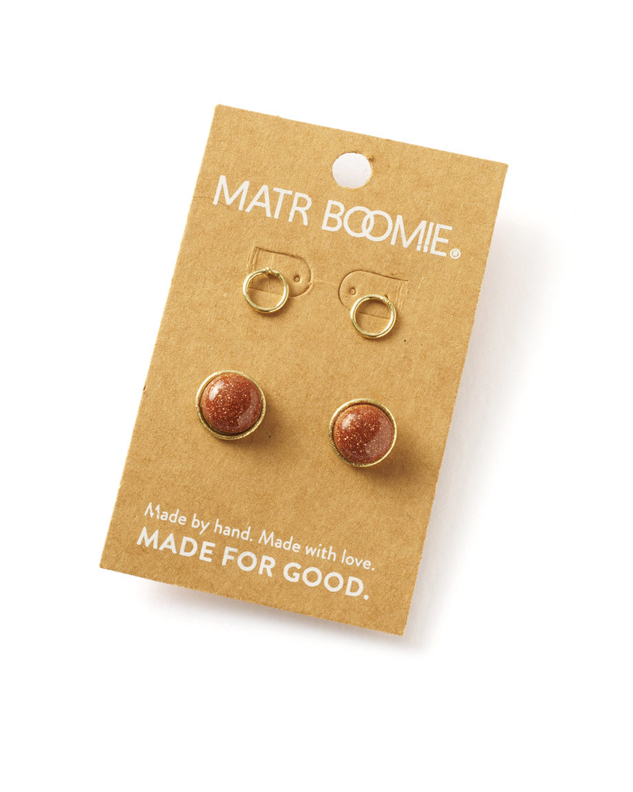 Indali Goldstone Semiprecious Stud Earrings - Set of 2