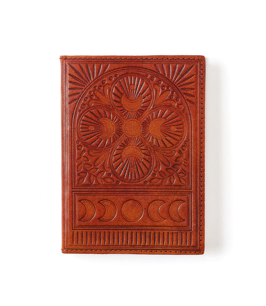 Embossed Brown Leather Moon Phase 5x7 Journal - Refillable Cruelty-Free - Matr Boomie Wholesale