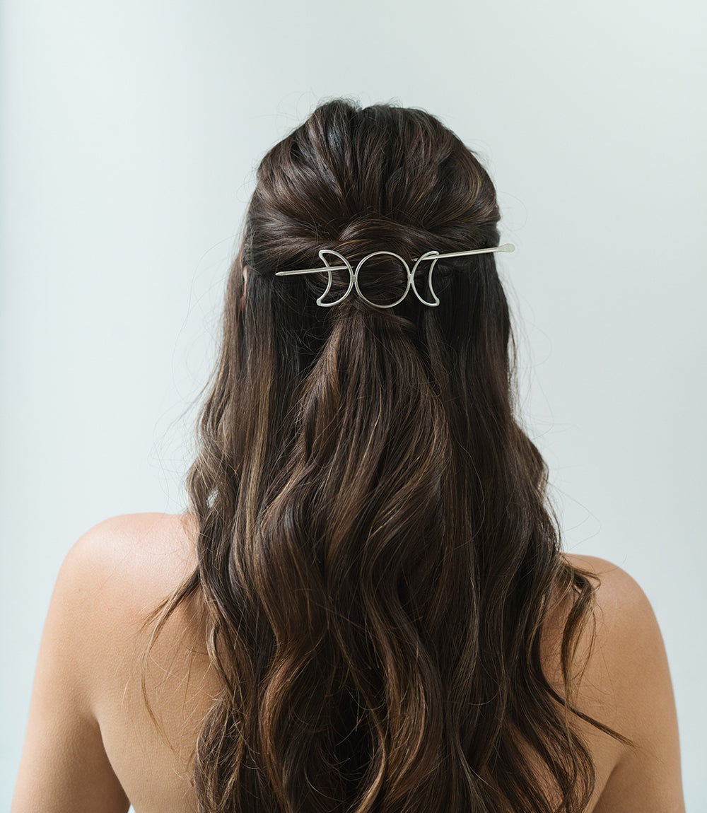 Indukala Moon Phase Hair Slide with Stick - Silver