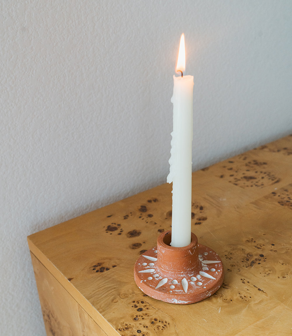 Daksha Full Moon Taper Candle Holder - terracotta - Matr Boomie Wholesale