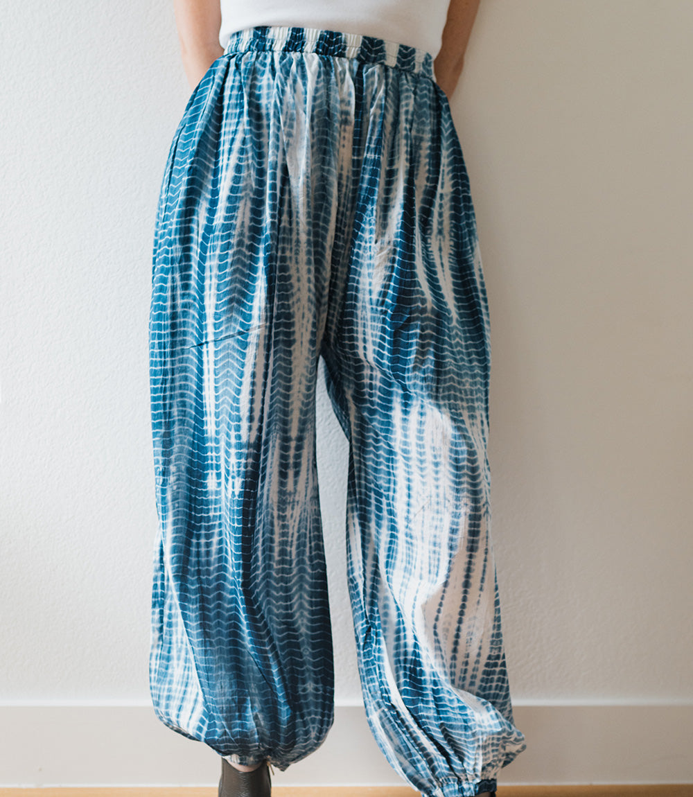 Shibori Tie Dye Jogger Pants - L/XL, Indigo, White Loungewear
