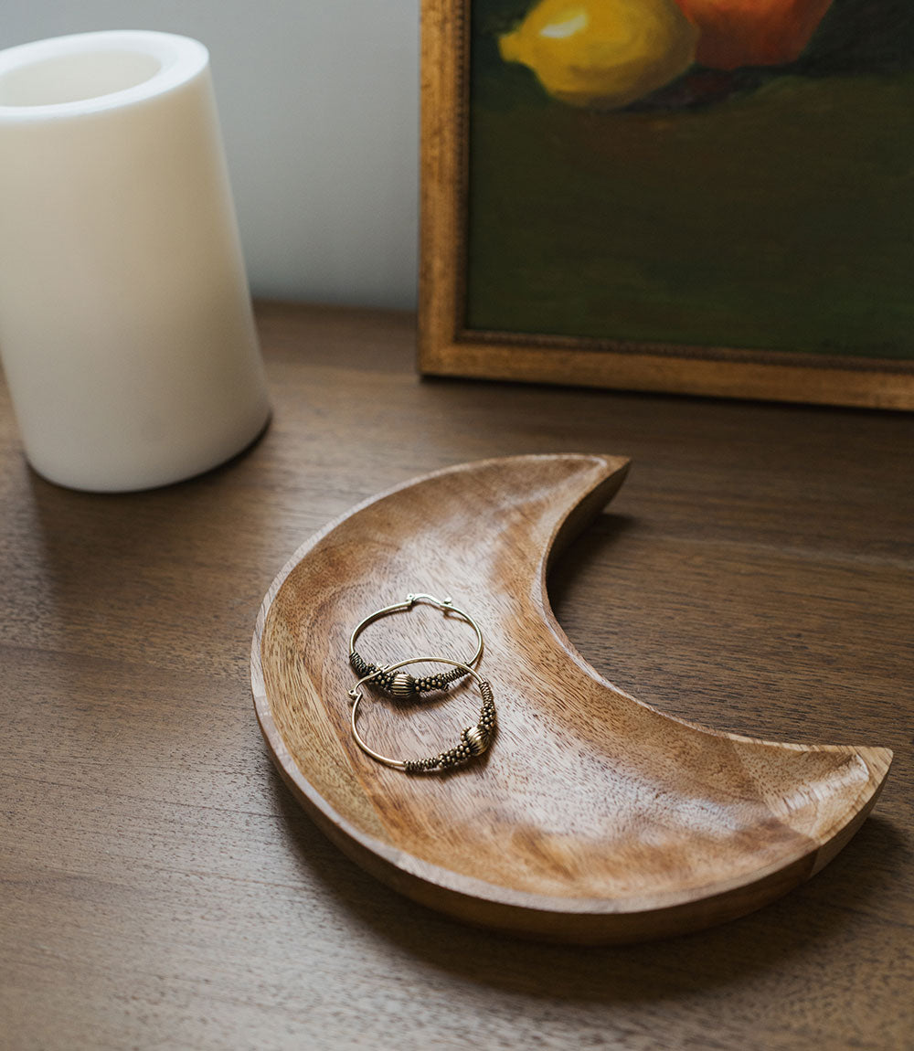 Indukala Crescent Moon Catch-all Tray - Mango Wood