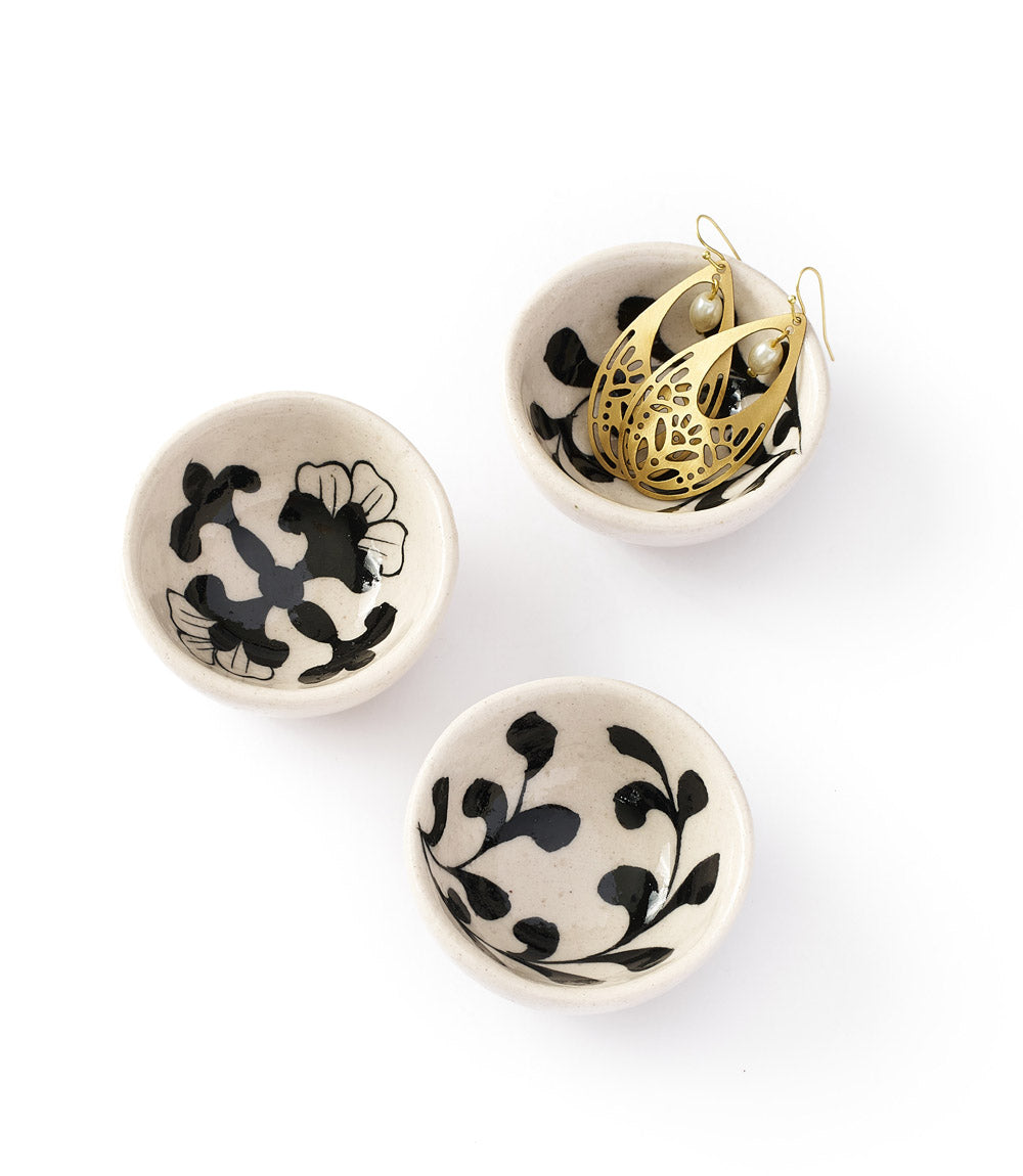 Lalita Ceramic Trinket Dish - Hand-Painted Black, White