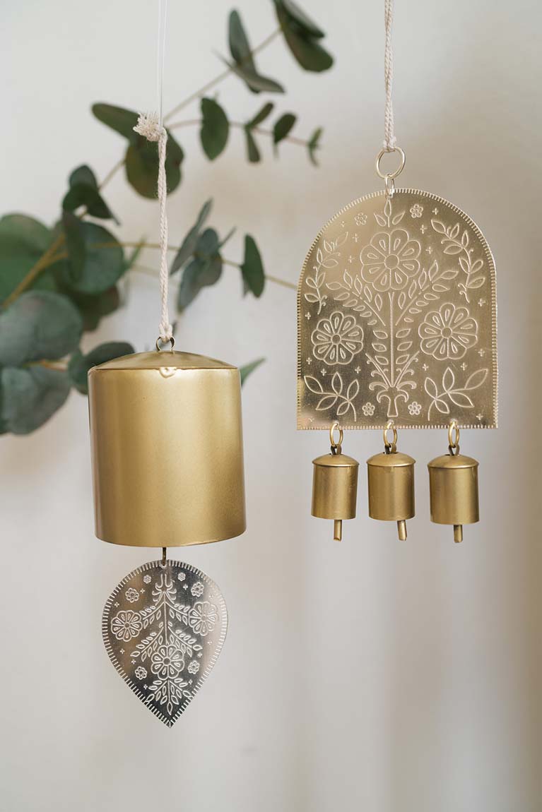Haveli Wind Chime, Etched Brass - Fair Trade Decor