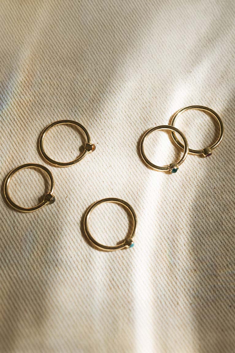 Dhera Assorted Semi-Precious Stone Stacking Rings - Gold Tone