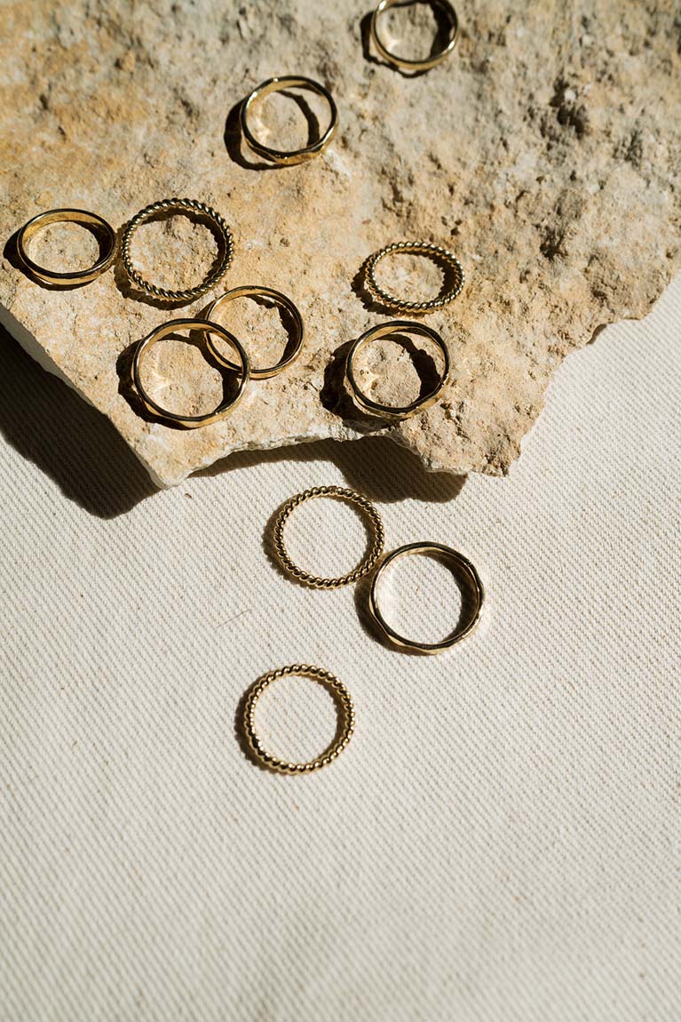 Dhera Assorted Textured Band Stacking Rings - Gold Tone