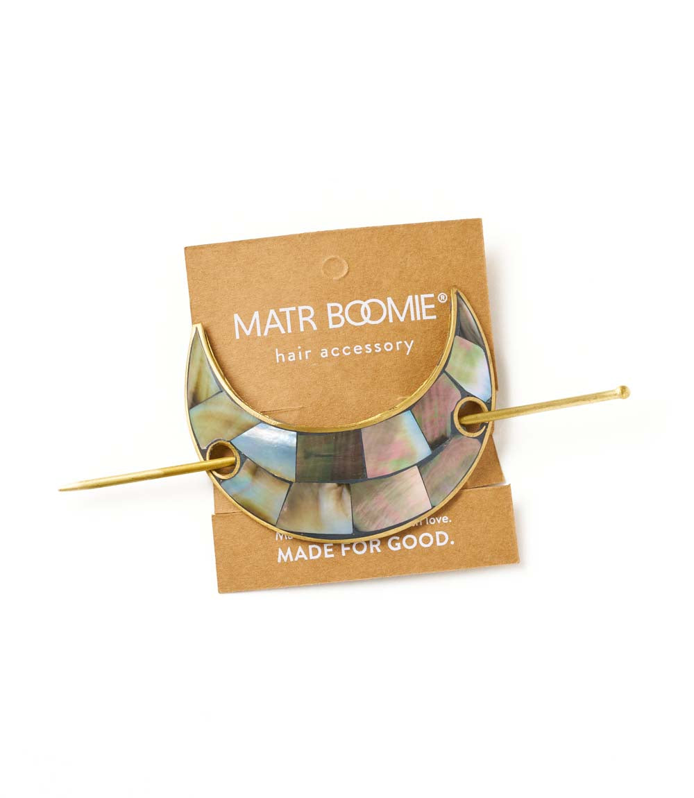 Chandra Crescent Moon Hair Pin with Stick - Mother of Pearl