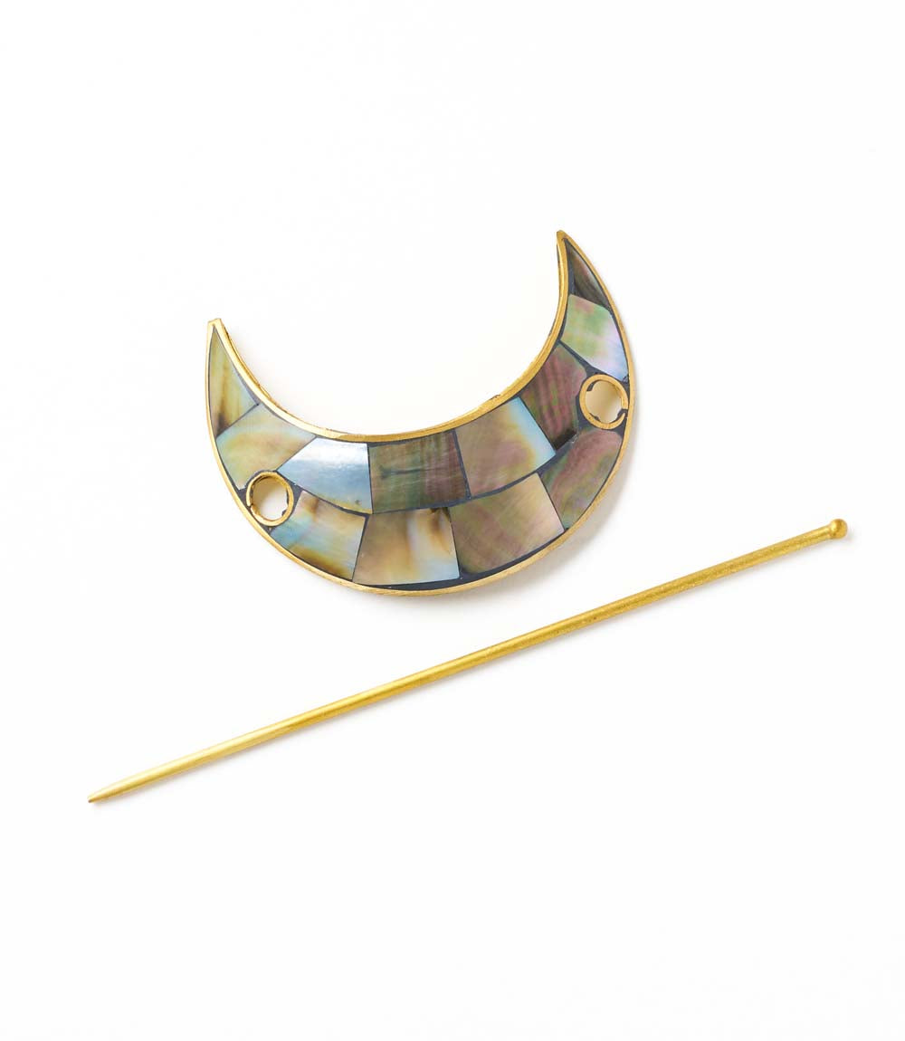 Chandra Crescent Moon Hair Pin with Stick - Mother of Pearl