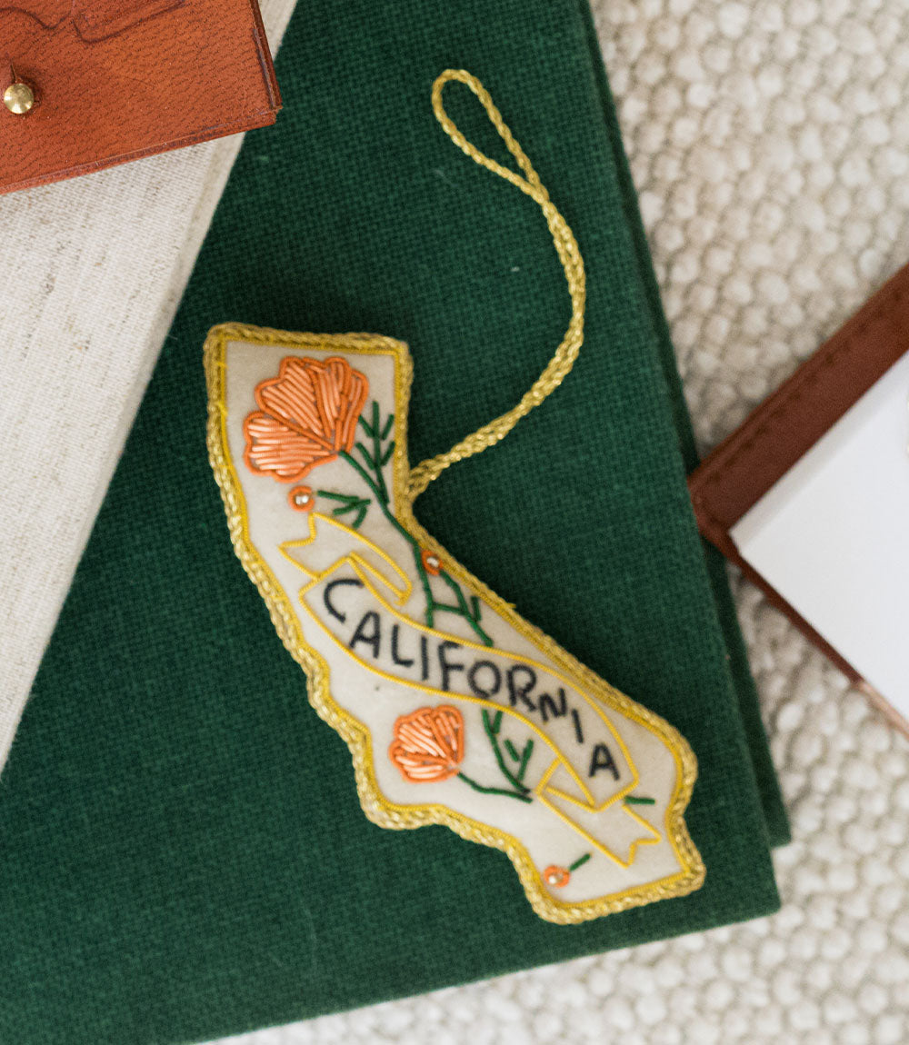 California Poppy Beaded Fabric Ornament