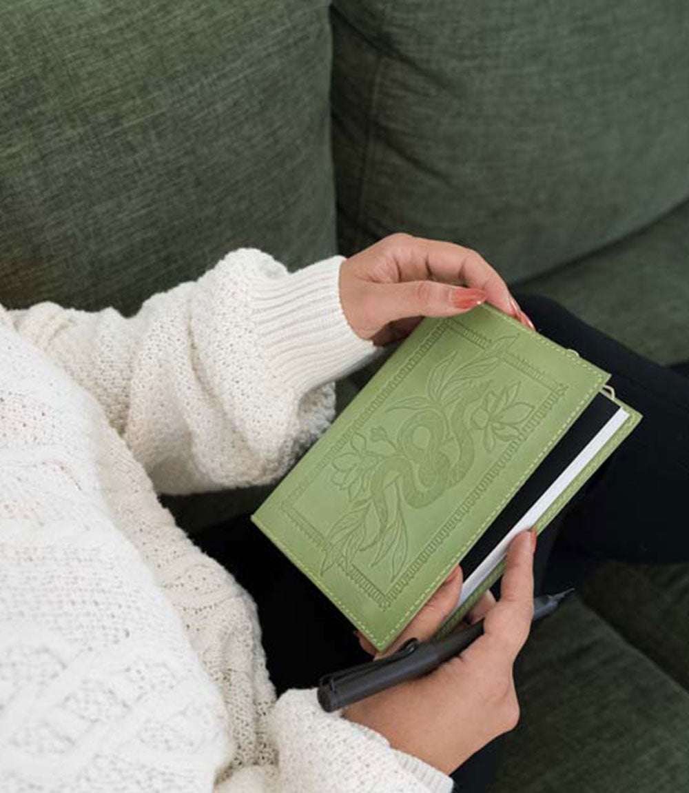Snake Embossed Green Leather Journal - Refillable Notebook
