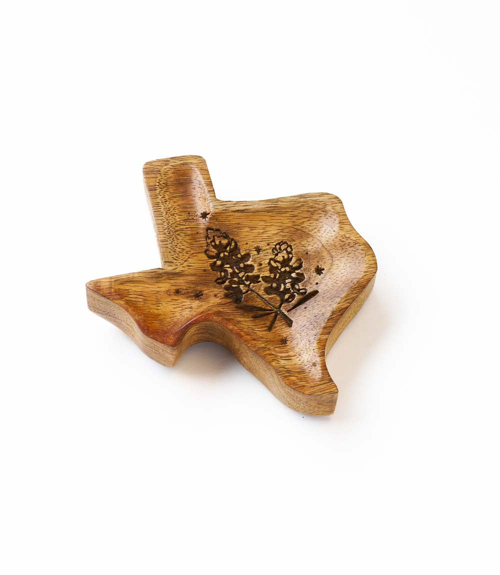 Texas State Bluebonnet Trinket Dish - Mango Wood