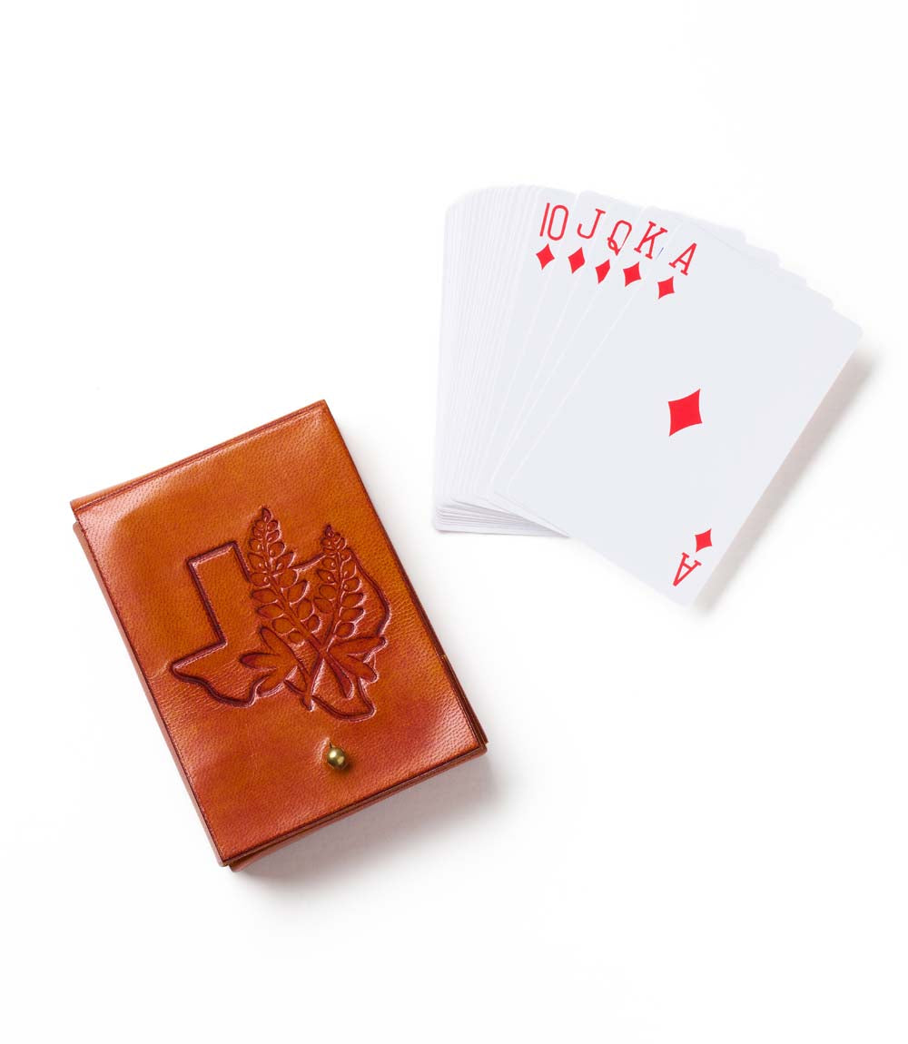 Texas Bluebonnet Leather Playing Cards Set