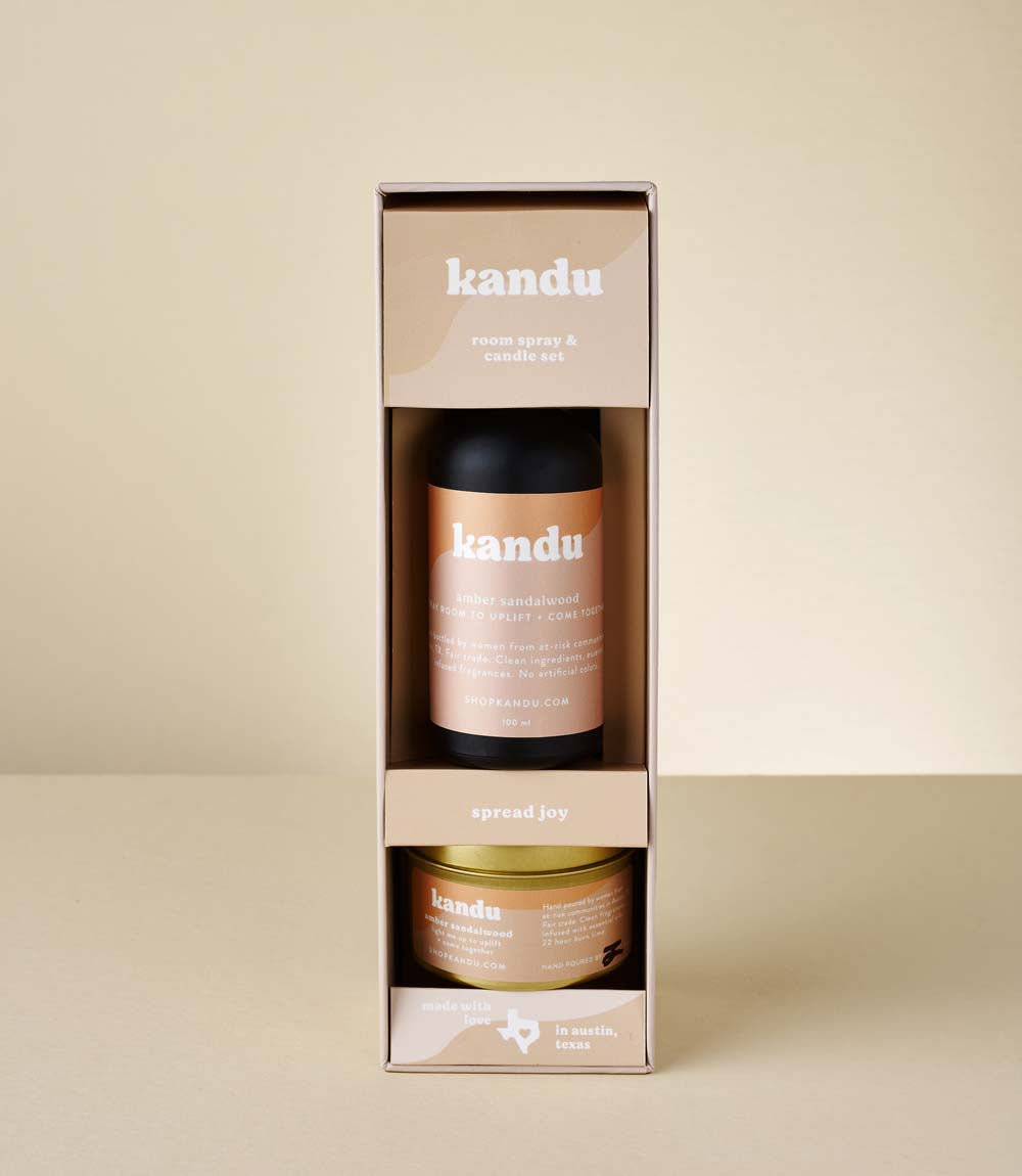 Amber Sandalwood Room Spray and Candle Gift Set