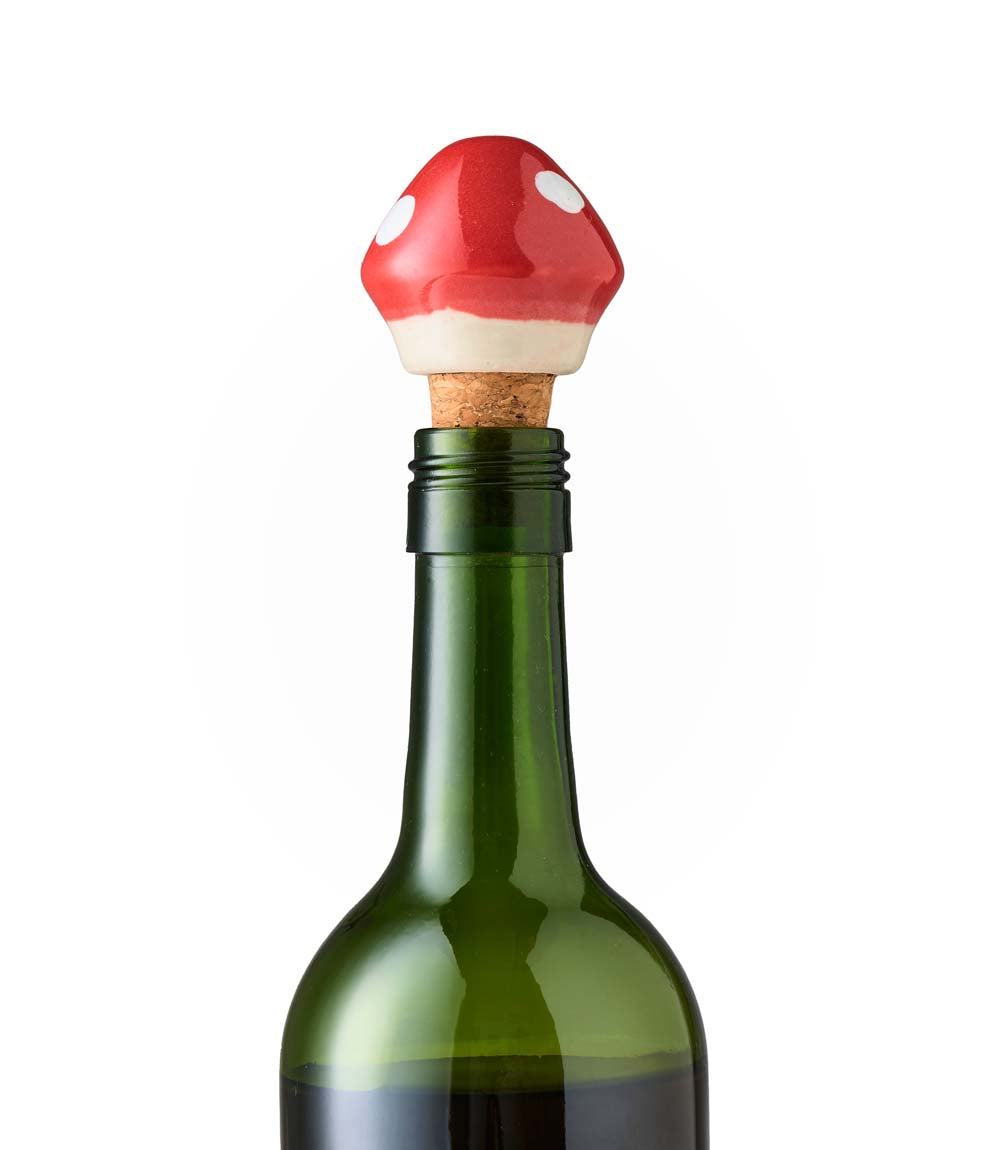 Mushroom Wine Stopper Cork - Hand Painted Ceramic