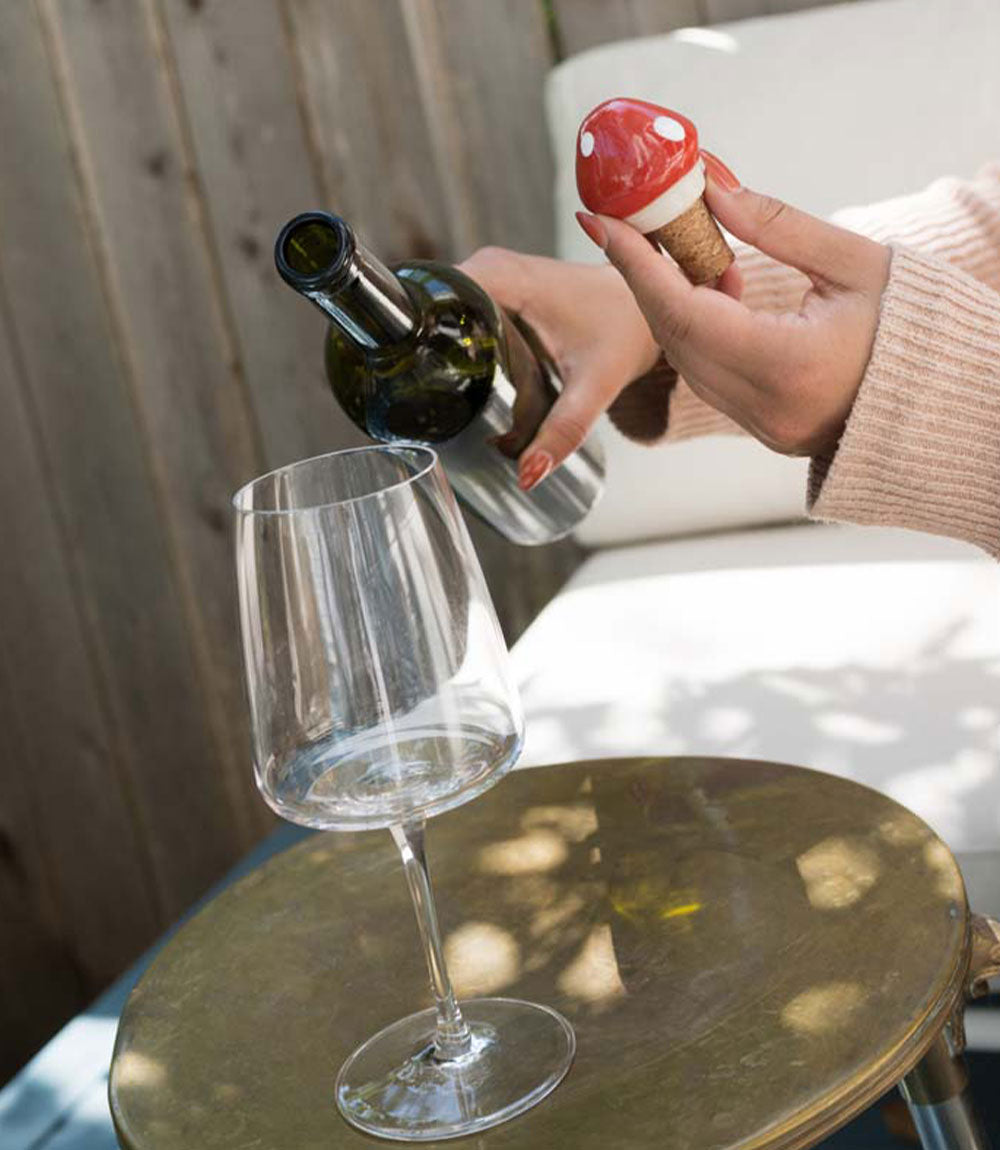 Mushroom Wine Stopper Cork - Hand Painted Ceramic