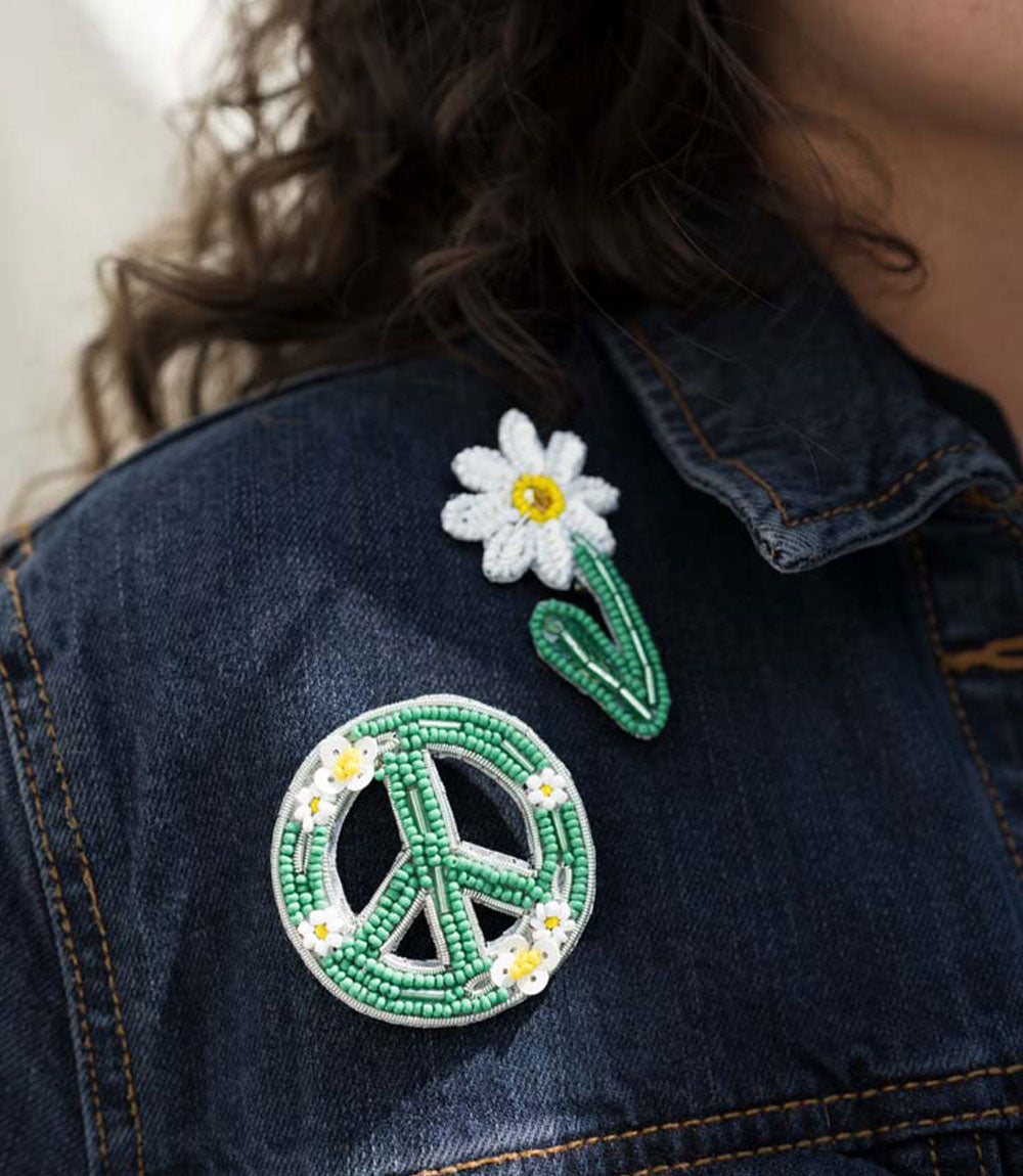 Bala Mani Beaded Peace Brooch Pin - Handmade