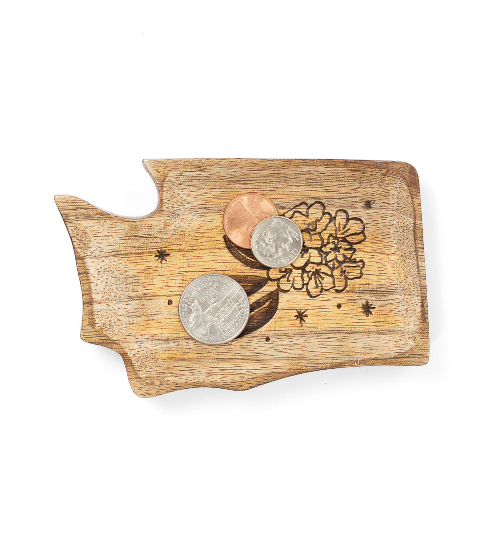 Washington State Rhododendron Trinket Dish - Mango Wood