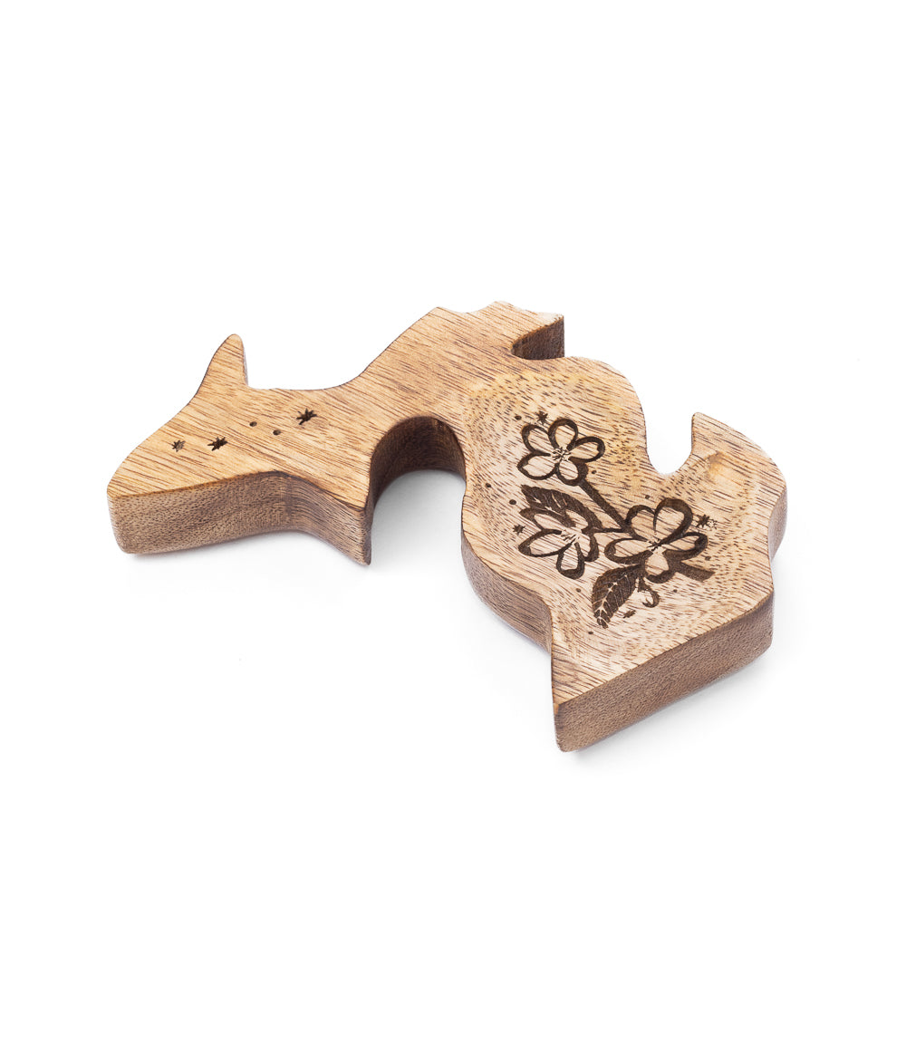 Michigan State Apple Blossom Trinket Dish - Mango Wood