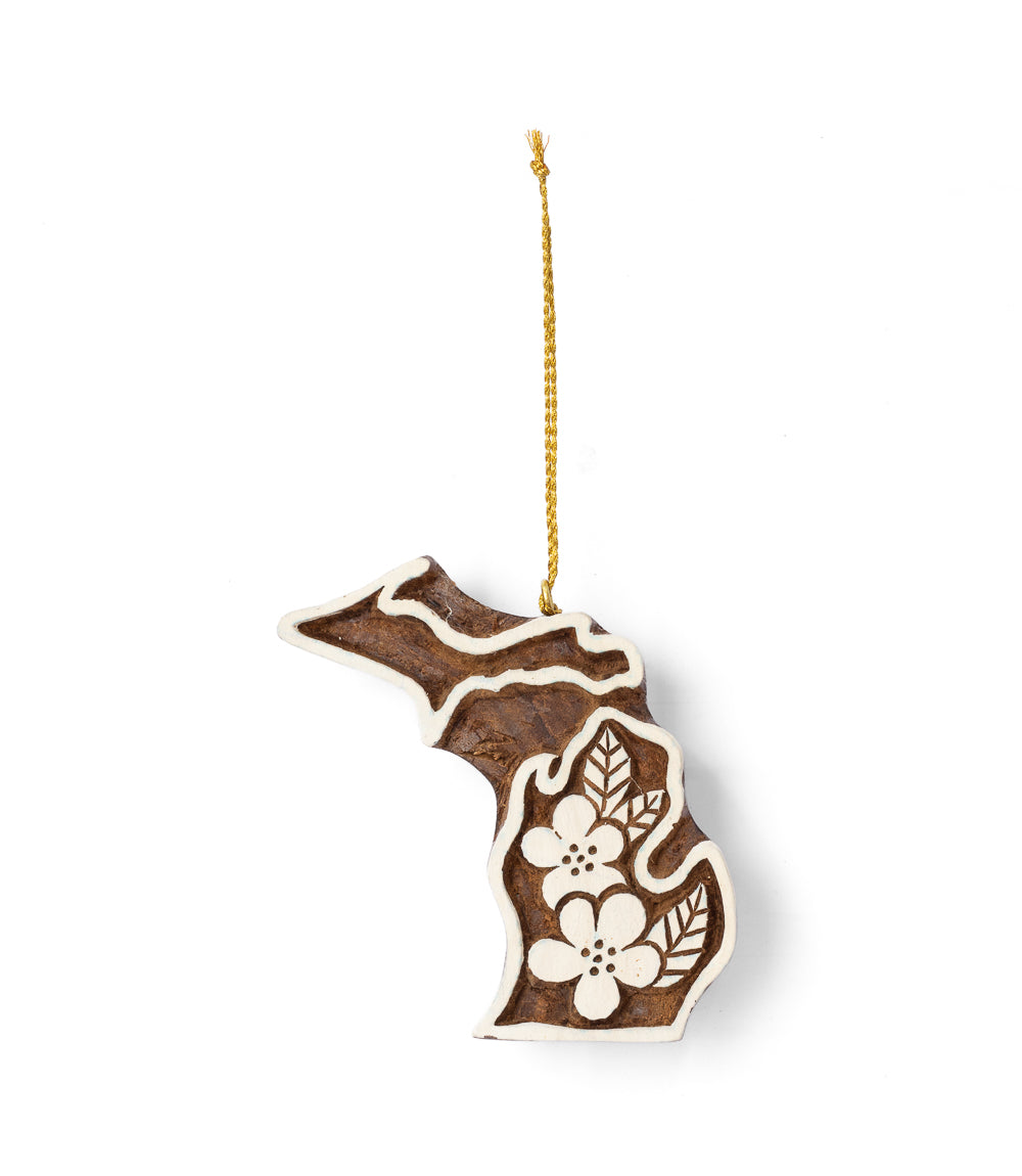 Michigan State Apple Blossom Ornament - Hand Carved State Flower