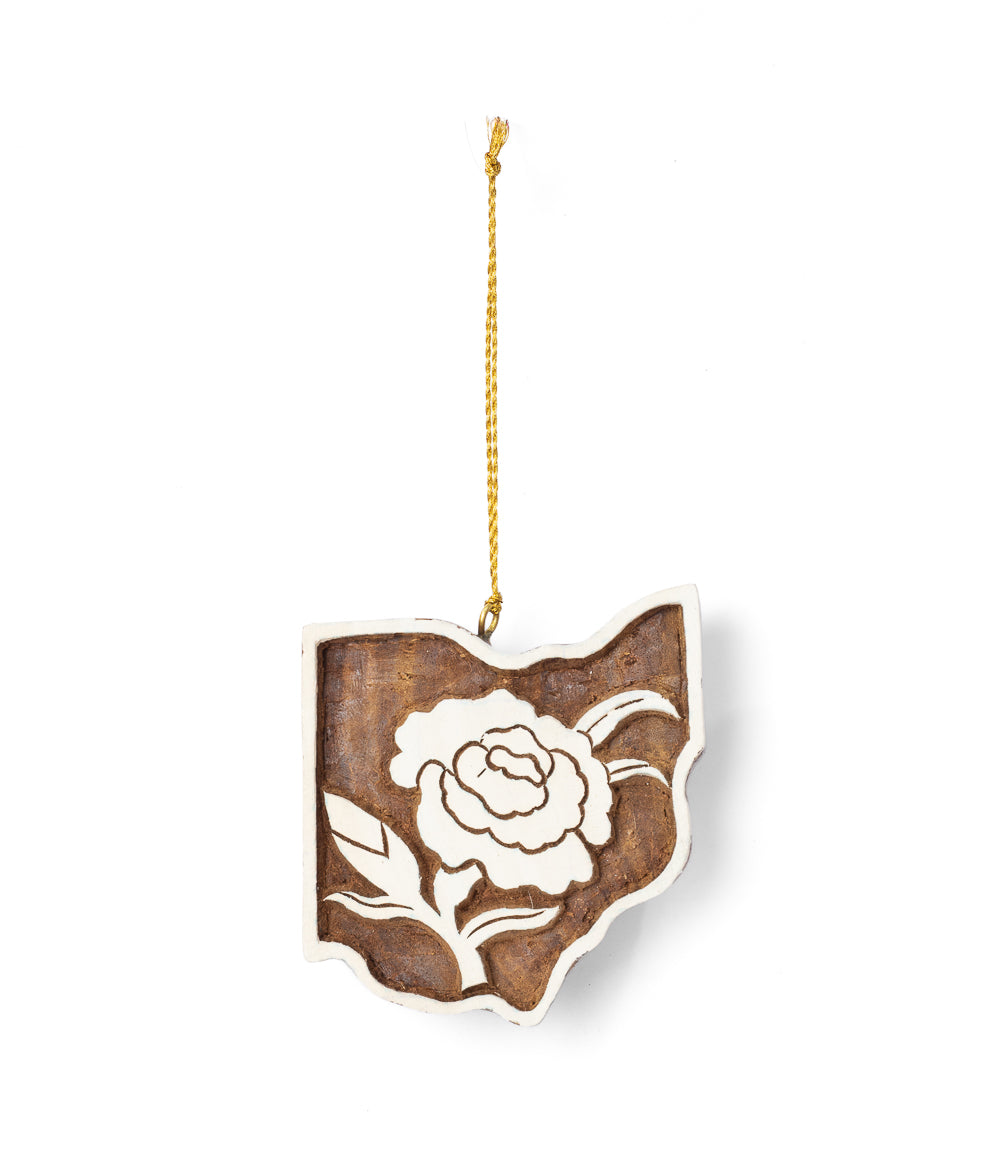 Ohio State Carnation Ornament - Hand Carved State Flower