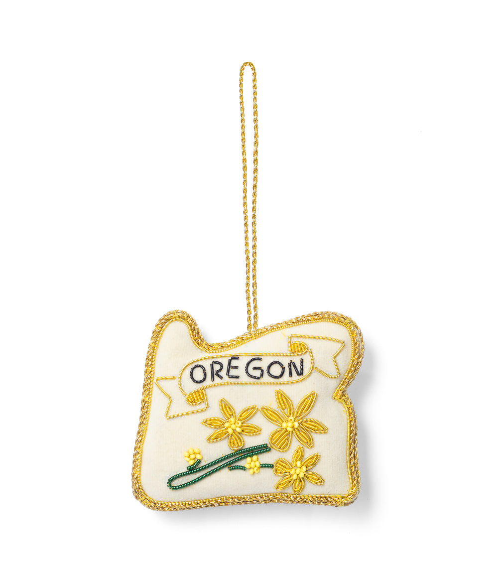 Oregon State Grape Beaded Fabric Ornament - Embroidered