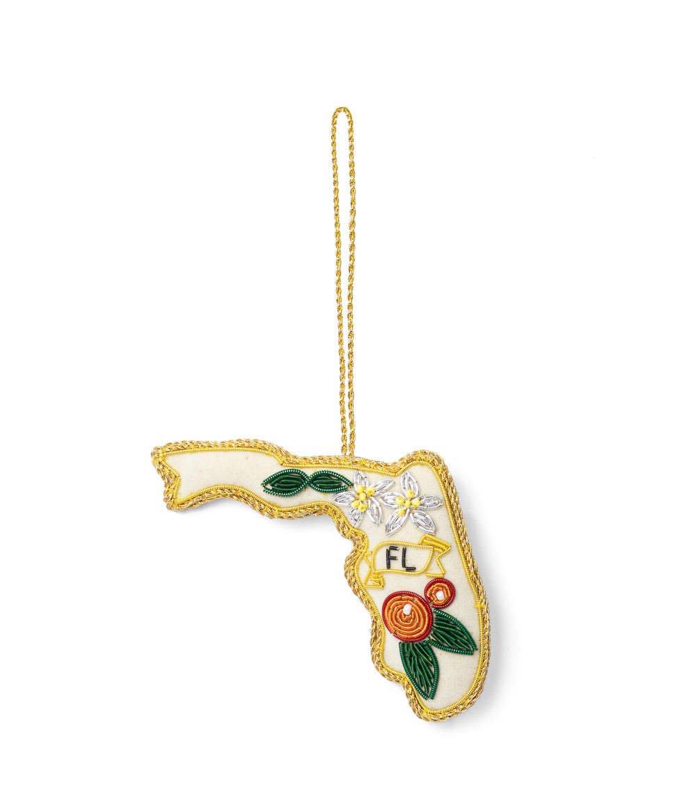 Florida State Orange Blossom Beaded Fabric Ornament - Embroidered