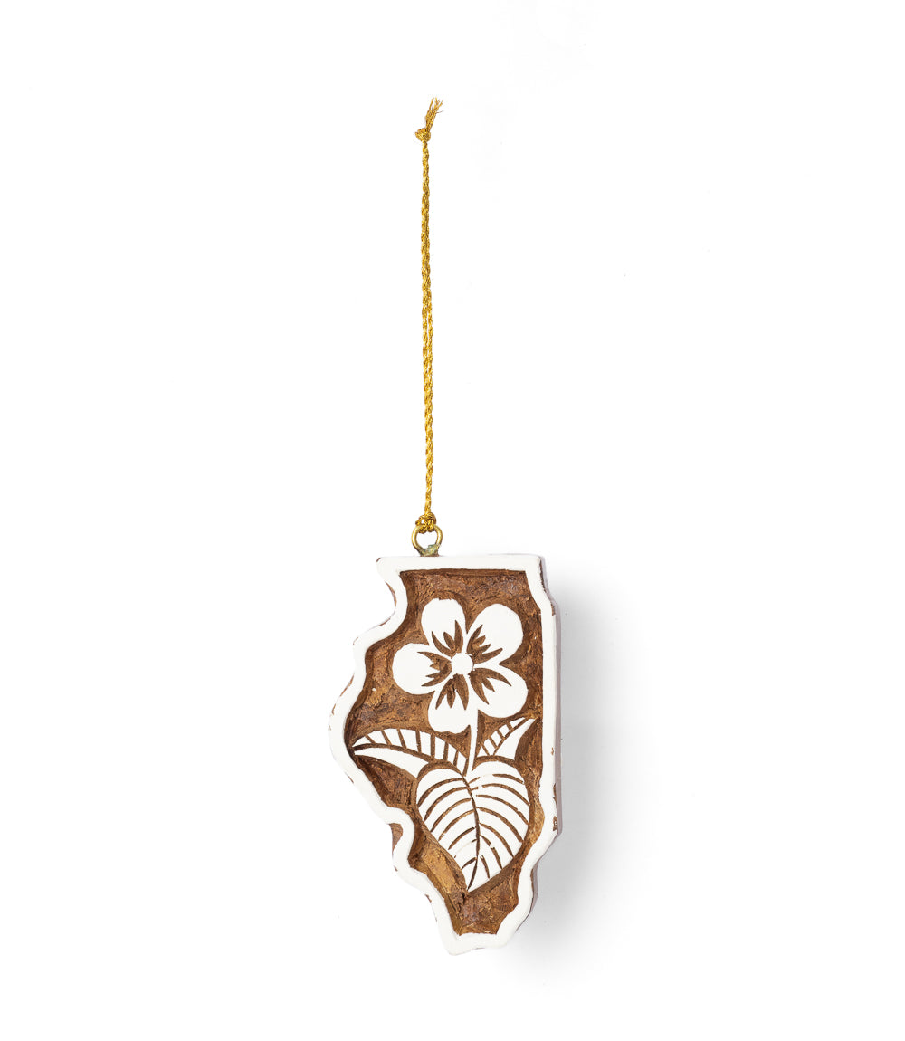 Illinois State Blue Violet Ornament - Hand Carved State Flower