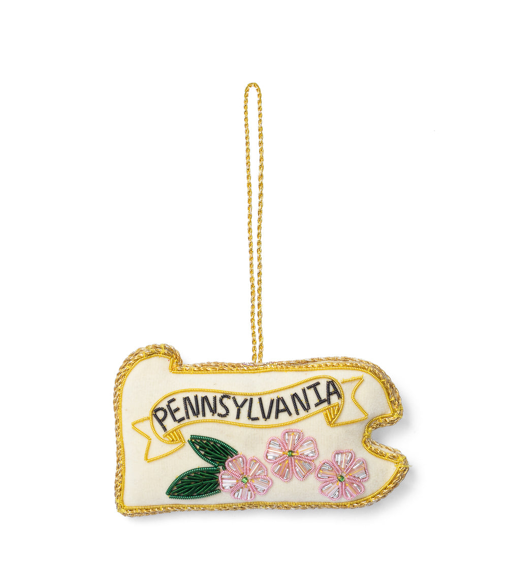 Pennsylvania State Mountain Laurel Beaded Fabric Ornament - Embroidered