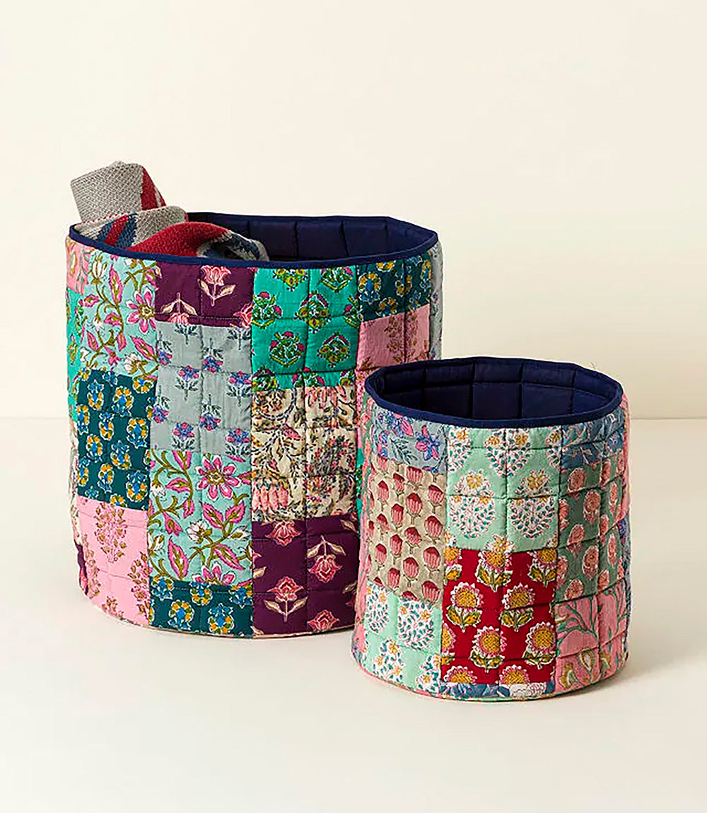 Quilted Upcycled Sari Fabric Basket - Small