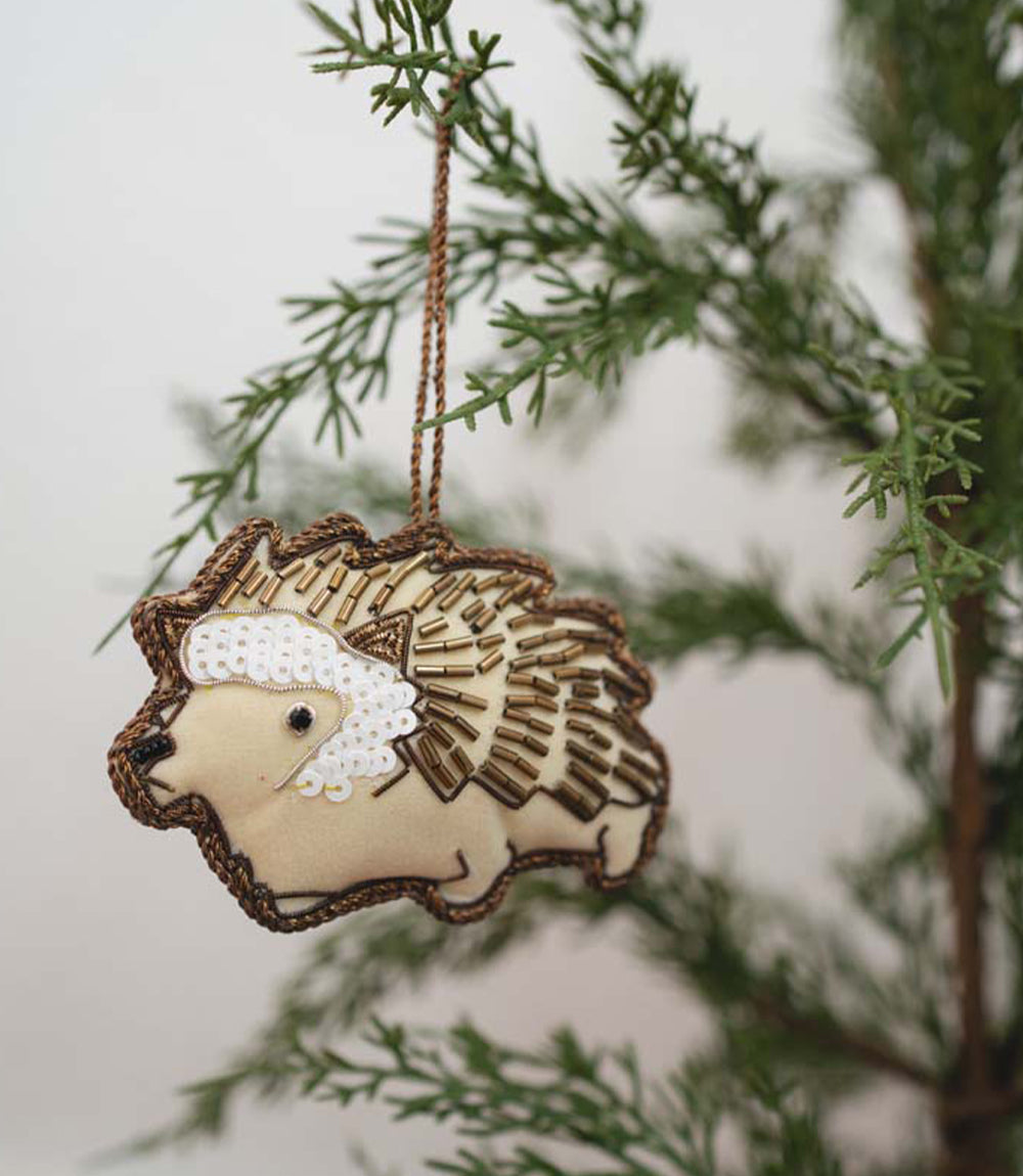 Larissa Plush Hedgehog Beaded Fabric Ornament - Embroidered