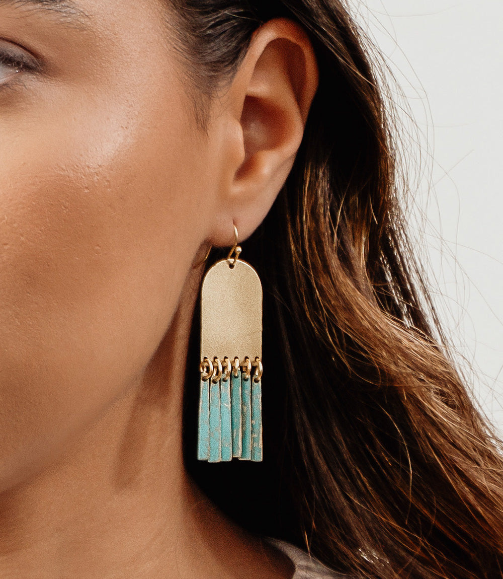 Esha Arch Teal Patina Dangle Earring