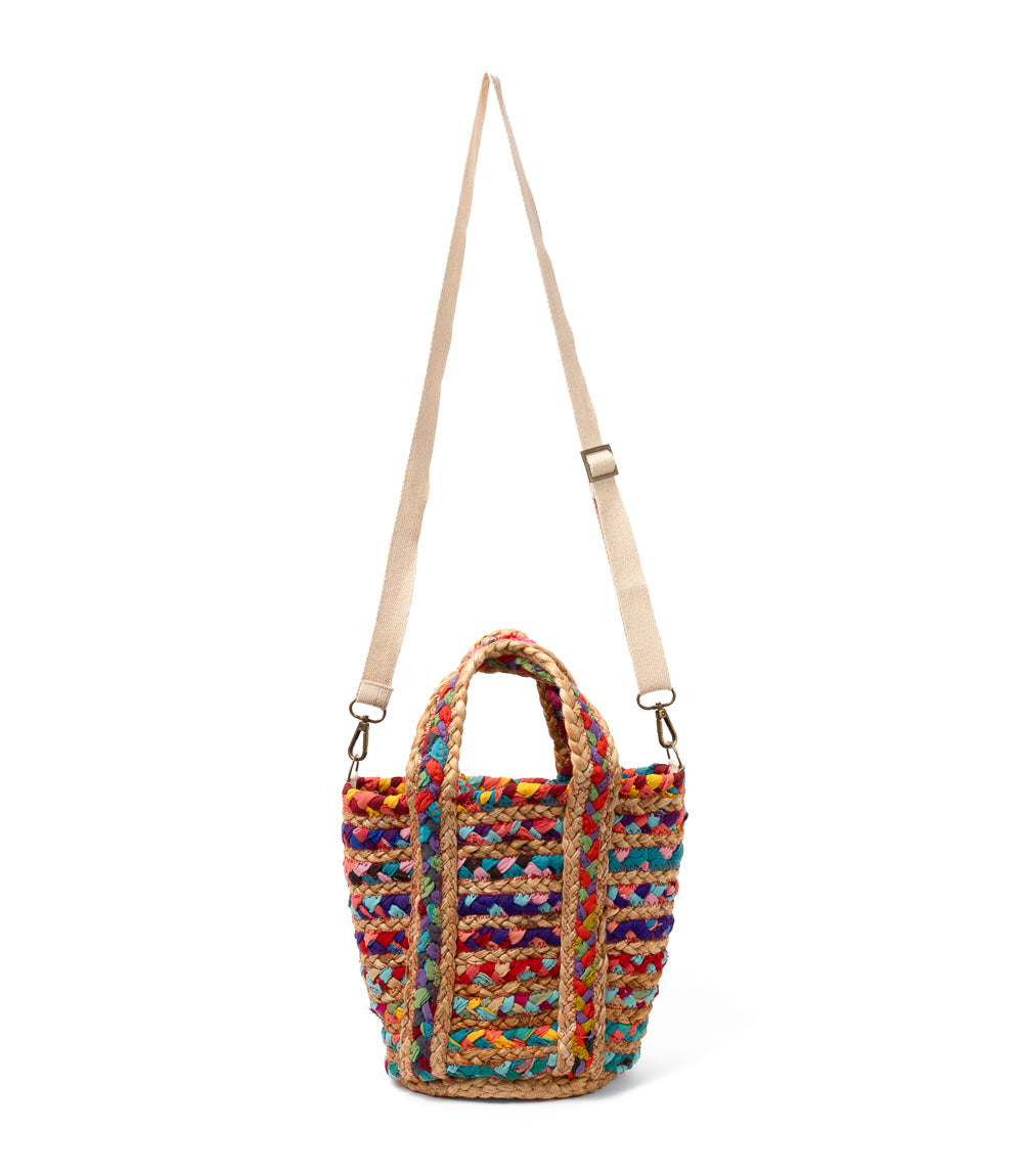 Mini Multicolor Chindi Tote with Adjustable Strap - Upcycled Fabric