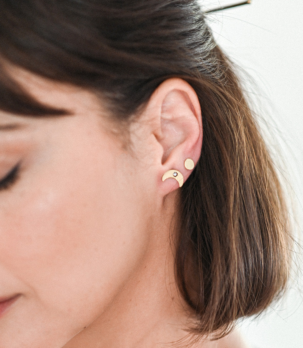 Ruchi Crescent Moon Tiny Dot Stud Earrings - Set of 2