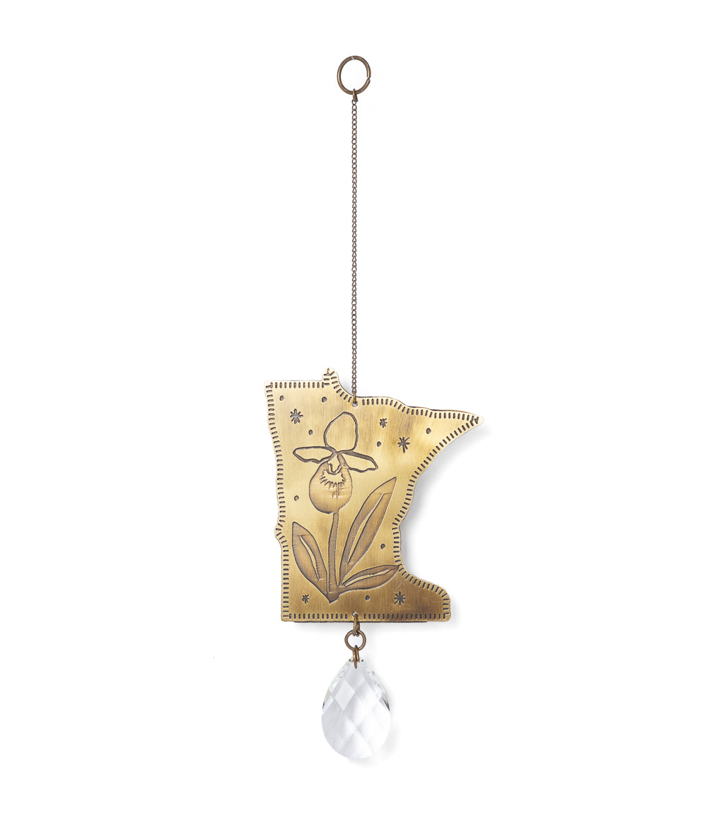 Minnesota State Lady Slipper Engraved Suncatcher