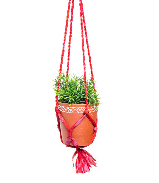 Macrame Hanging Planter Pot - Assorted Upcycled Sari