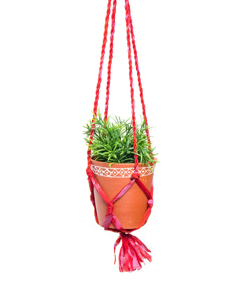 Macrame Hanging Planter Pot - Assorted Upcycled Sari