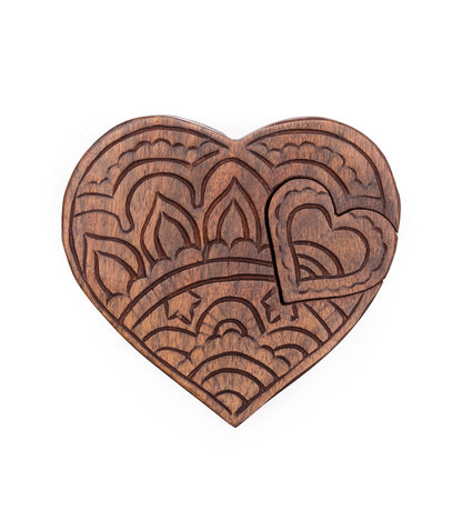 Heart Puzzle Box Jewelry Holder - Hand Carved Wood - Matr Boomie Wholesale