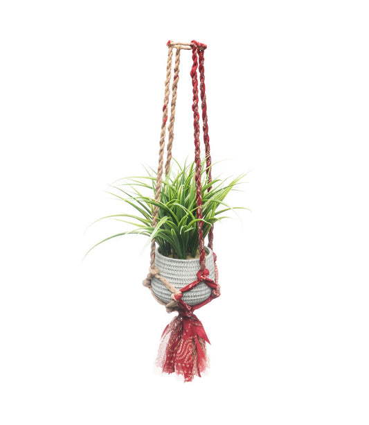 Macrame Plant Hanger - Assorted Upcycled Sari