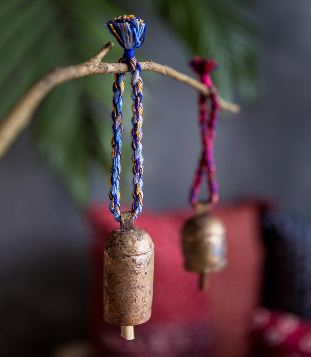 Rainbow Twist Blue/Gold Bell Wind Chime - Fair Trade Decor