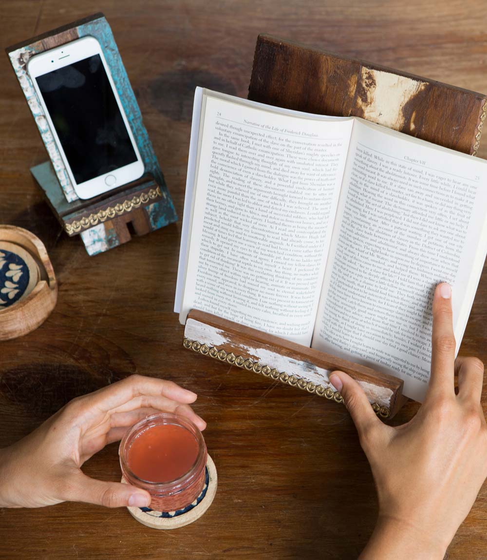 Puri Beach Book Stand Tablet Holder - Reclaimed Wood, Assorted